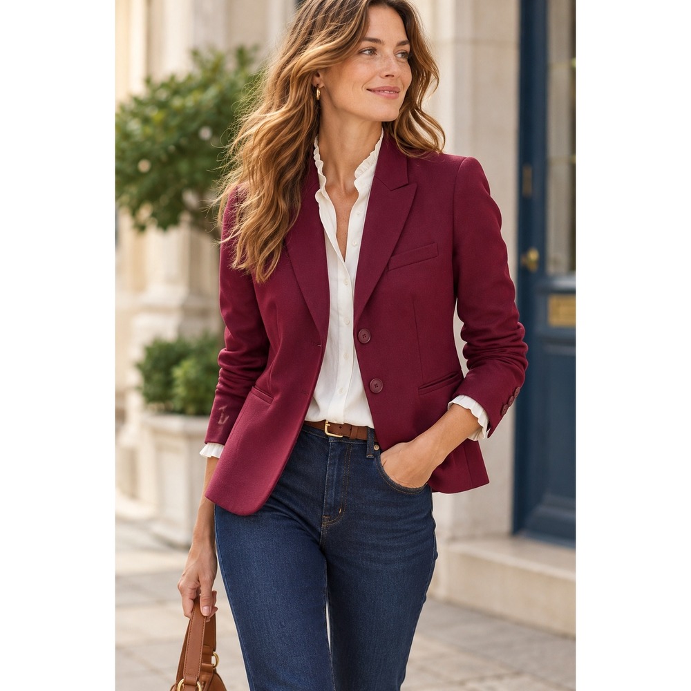 Boden Burgundy Jersey Blazer Tailored Two Button Jacket WE545 US 6R